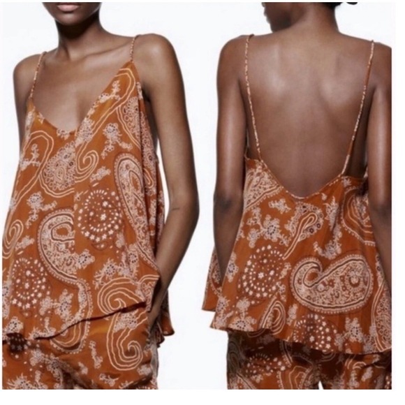 Zara set - tank & pants bandana print. L top, XL pants‎ Brown Pockets Cupro - Picture 4 of 16